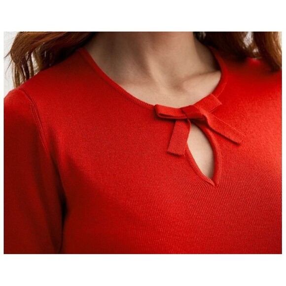 Draper James Bow Neck Detail Fit & Flare Mini Sweater Dress Size Large - Picture 3 of 16